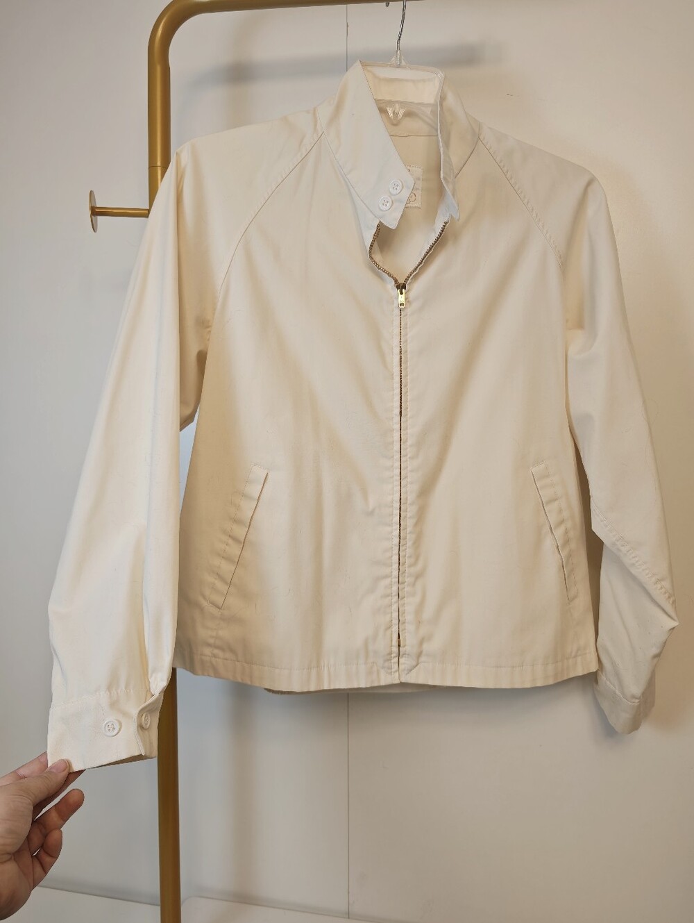 London Fog Mens Off-White Zip-Front Windbreaker Jacket 42 Reg Cream Vintage